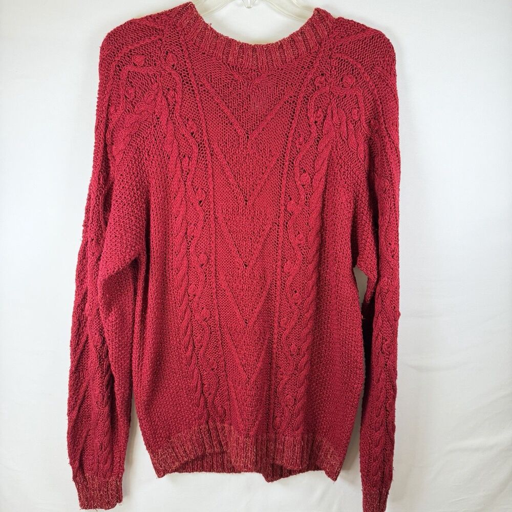 Orvis Fisherman Sweater Mens‎ XL Red Vintage Cable Knit Crewneck Silk Blend